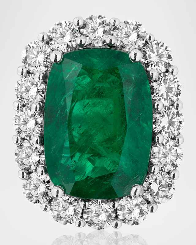 Platinum Zambian Emerald and Diamond Ring, Size 6.5